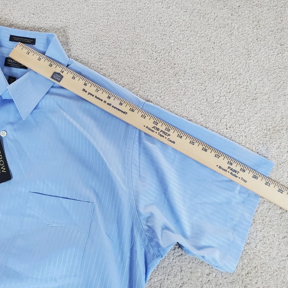 Arrow Men's Button Up Shirt 17 17.5 XL Blue Subtle Stripe Wrinkle‎ Free